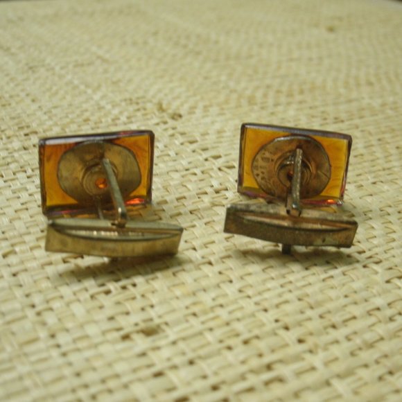 Vintage Orange Iridescent Glass Cuff Links - Picture 6 of 8